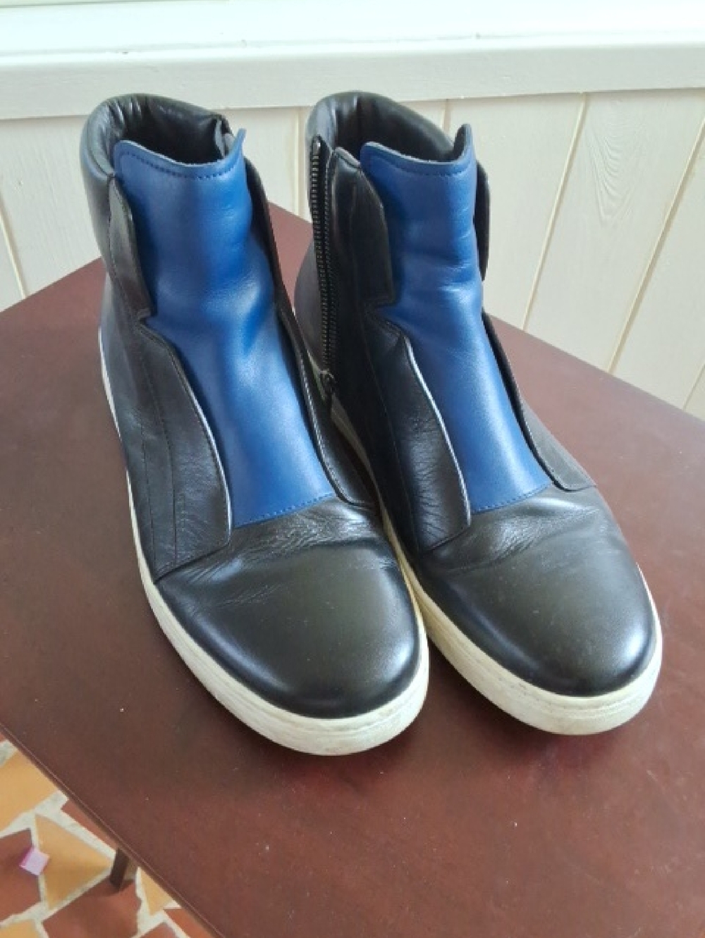 Prada Black and Blue High-Top Leather Sneakers 10.5 Us